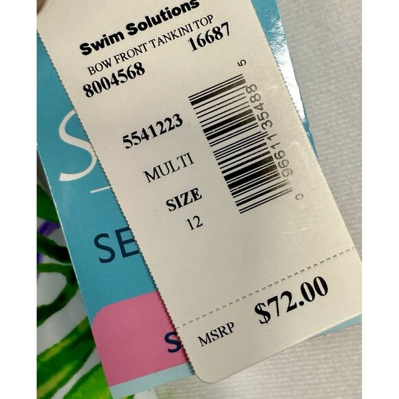 Swim Solutions Blue Palms Printed V-Neck Tankini Swimsuit Trapeze Top Size 12 - Picture 7 of 9